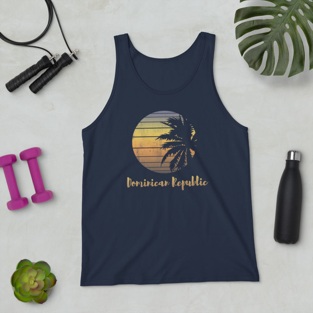 Retro Dominican Republic  Beach Palm Tree Vacation Souvenir Unisex Tank Top