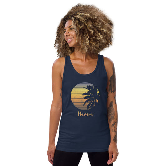 Retro Havana Cuba Beach Palm Tree  Vacation Souvenir Unisex Tank Top