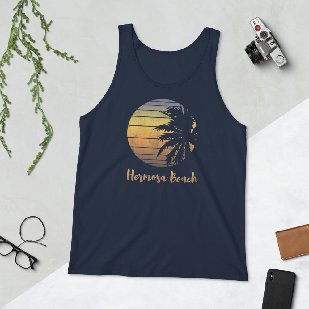 Retro Hermosa Beach California Cool Vacation Souvenir Palm Tree Unisex Tank Top