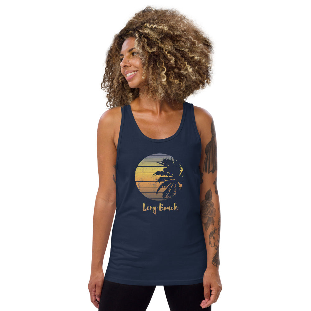 Retro Long Beach California Vacation Souvenir Palm Tree Unisex Tank Top