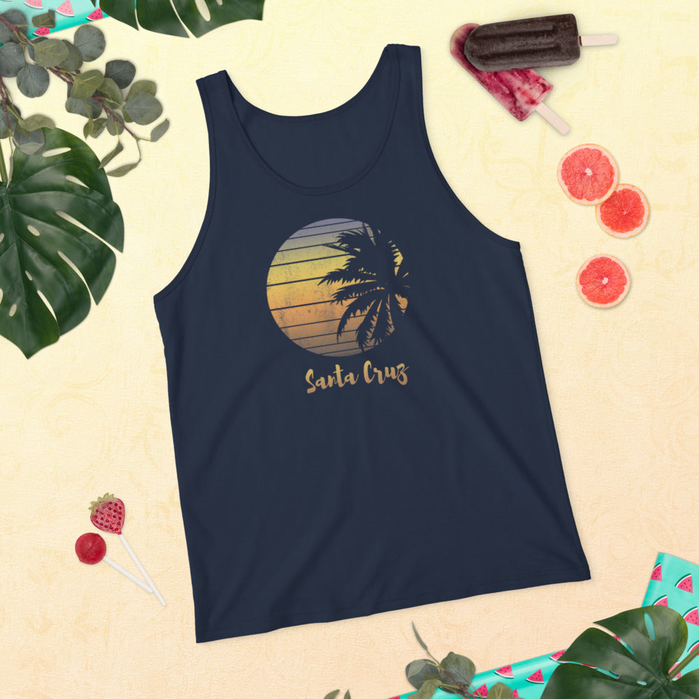 Retro Santa Cruz California Beach Vacation Souvenir Palm Tree Unisex Tank Top