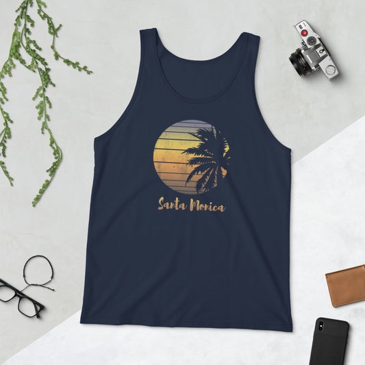 Retro Santa Monica California Beach Vacation Souvenir Palm Tree Unisex Tank Top