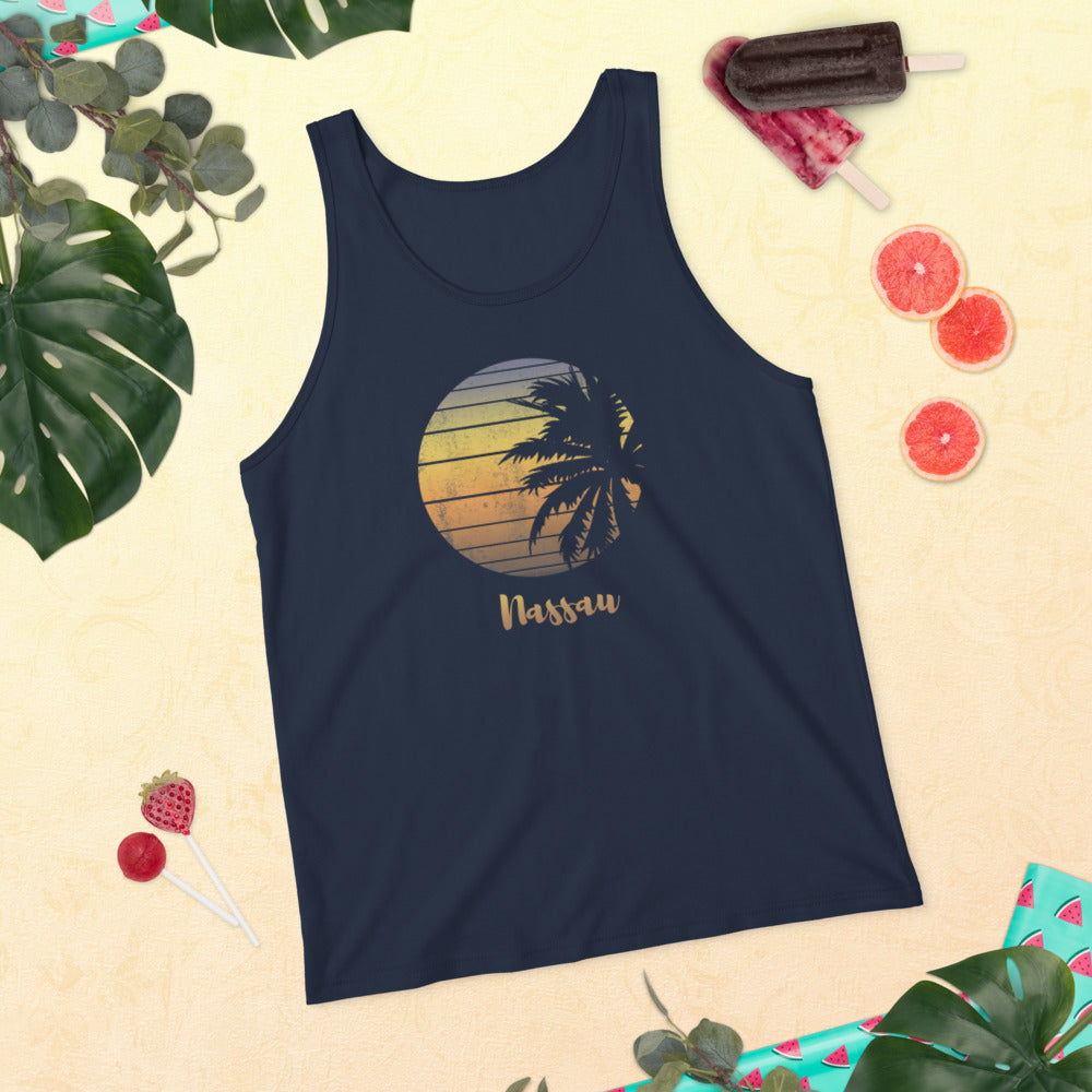 Retro Nassau Bahamas  Beach Palm Tree Vacation Souvenir Unisex Tank Top