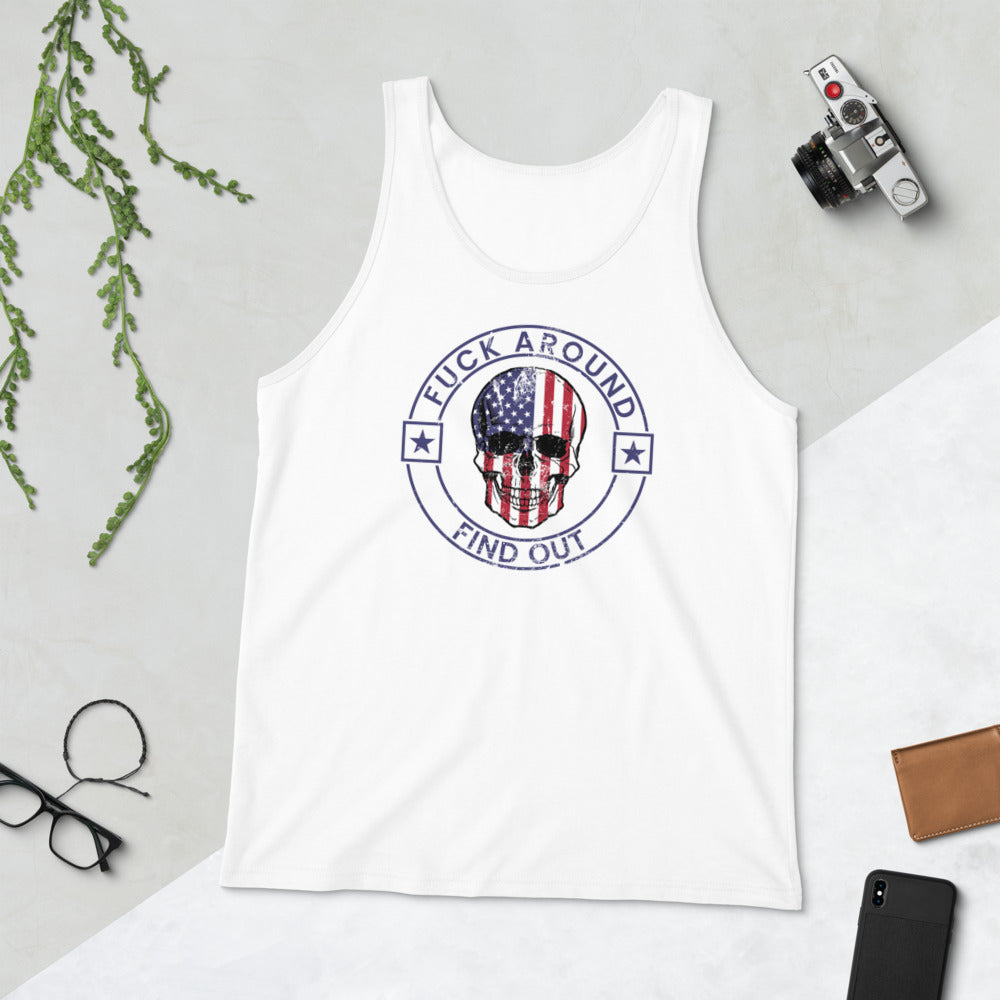 Funny Fuck Around & Find Out FAFO Vulgar Quote 4th Of July USA Flag  Unisex Tank Top