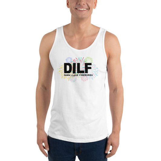 Funny DILF 4th Of July Fireworks Joke Fan Quote  Unisex Tank Top