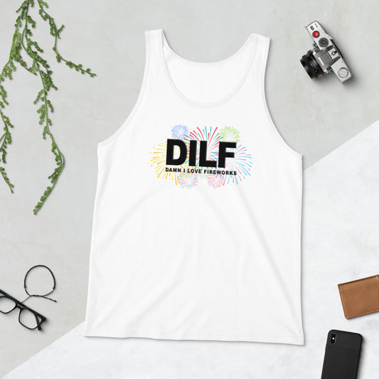 Funny DILF 4th Of July Fireworks Joke Fan Quote  Unisex Tank Top