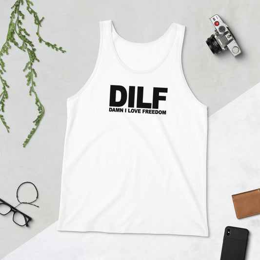 Funny DILF Military Service Freedom  4th Of July USA Joke  Unisex Tank Top