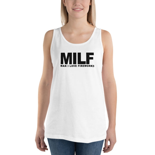 Funny MILF 4th Of July Fireworks Fan Quote Joke  Unisex Tank Top