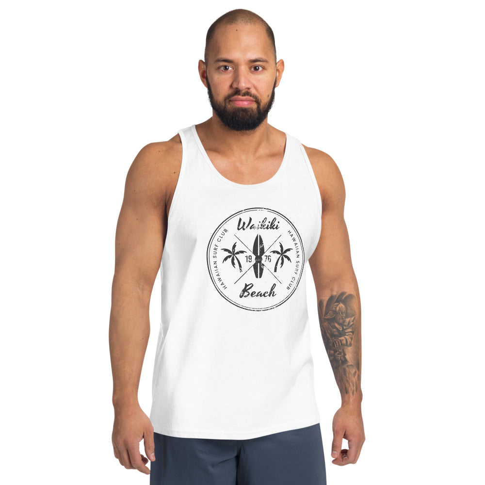 Retro Waikiki Beach Oahu Hawaii Surfing Fan  Unisex Tank Top