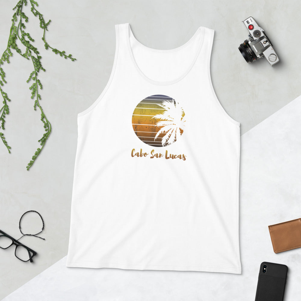 Retro Cabo San Lucas Mexico Beach Family Vacation Souvenir Palm Tree Unisex Tank Top