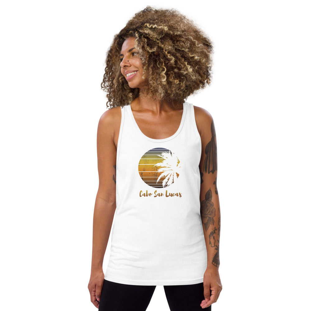 Retro Cabo San Lucas Mexico Beach Family Vacation Souvenir Palm Tree Unisex Tank Top