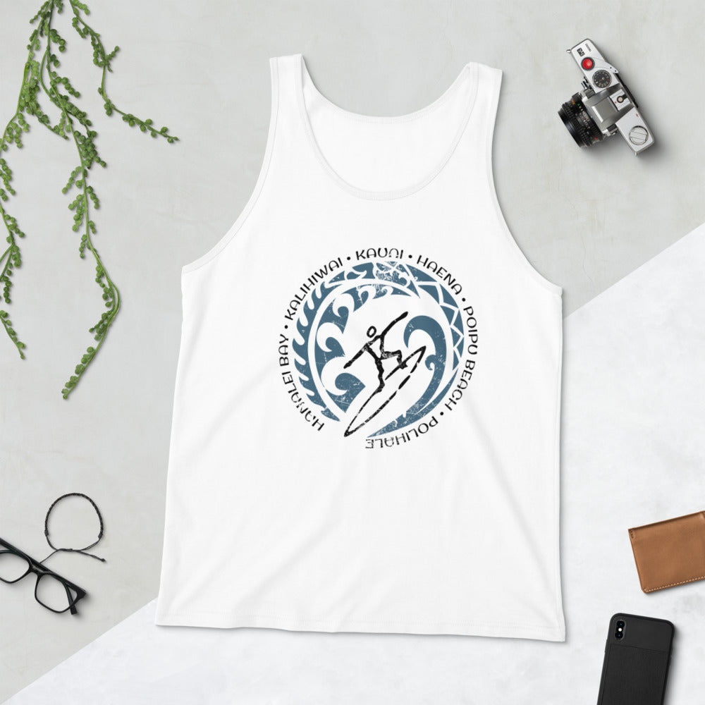 Cool Kauai Hawaii Surf Surfing Fan Unisex Tank Top