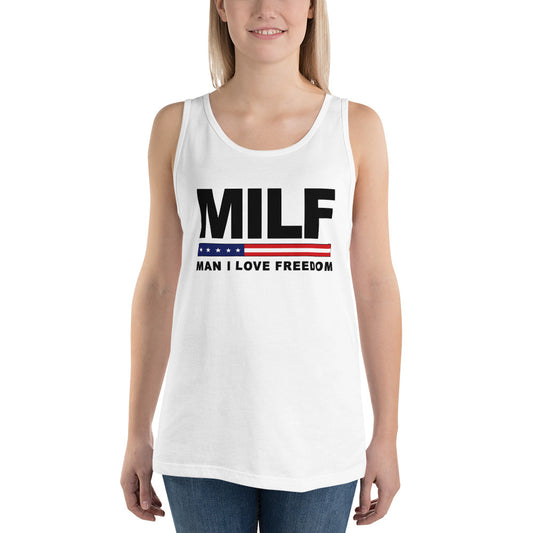 Funny MILF Military Service 4th Of July USA Flag Freedom  Joke  Unisex Tank Top