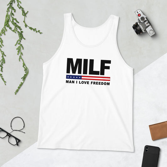 Funny MILF Military Service 4th Of July USA Flag Freedom  Joke  Unisex Tank Top