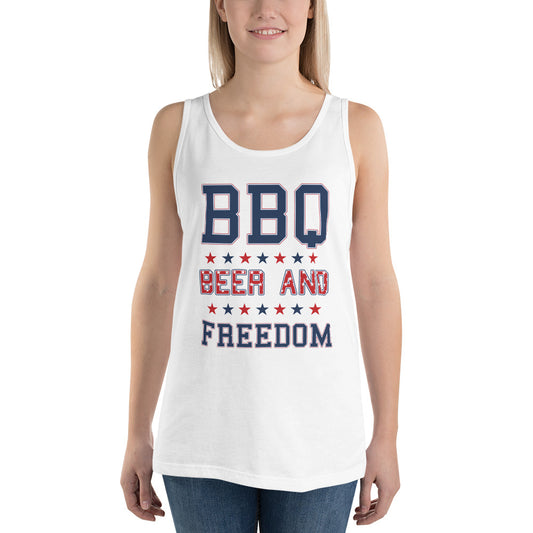 Funny BBQ Beer And Freedom July 4th USA Patriotic Unisex Tank Top