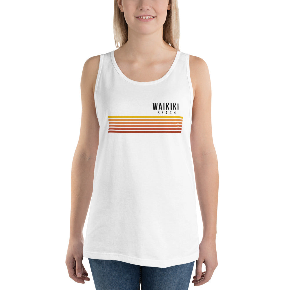 Retro Waikiki Beach Oahu Hawaii Vacation Stripes Unisex Tank Top