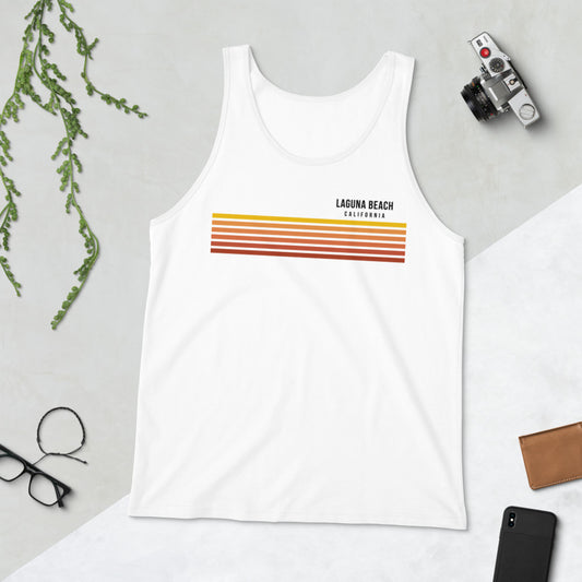 Retro Laguna Beach California Vacation Stripes Unisex Tank Top