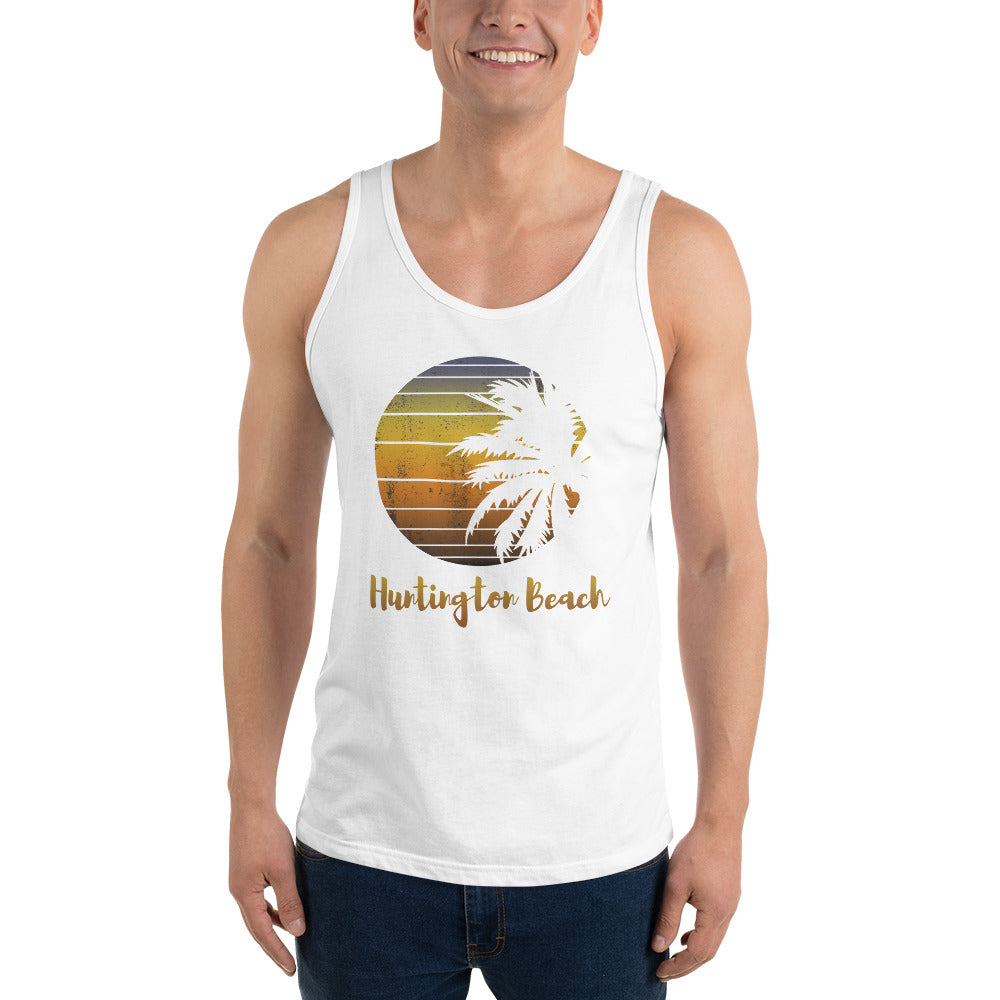 Retro Huntington Beach California Cool Vacation Souvenir Palm Tree Unisex Tank Top