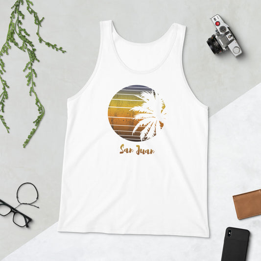 Retro San Juan Puerto Rico Beach Palm Tree Vacation Souvenir Unisex Tank Top