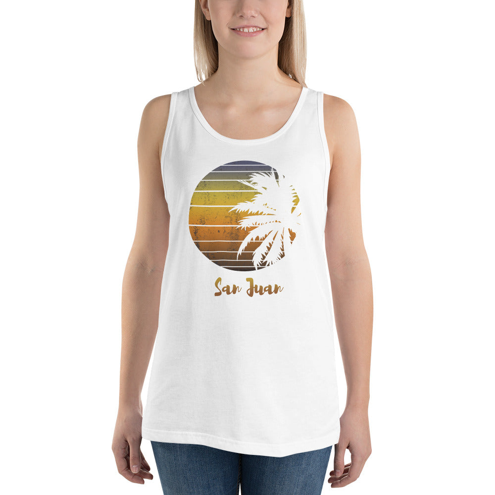 Retro San Juan Puerto Rico  Beach Palm Tree Vacation Souvenir Unisex Tank Top