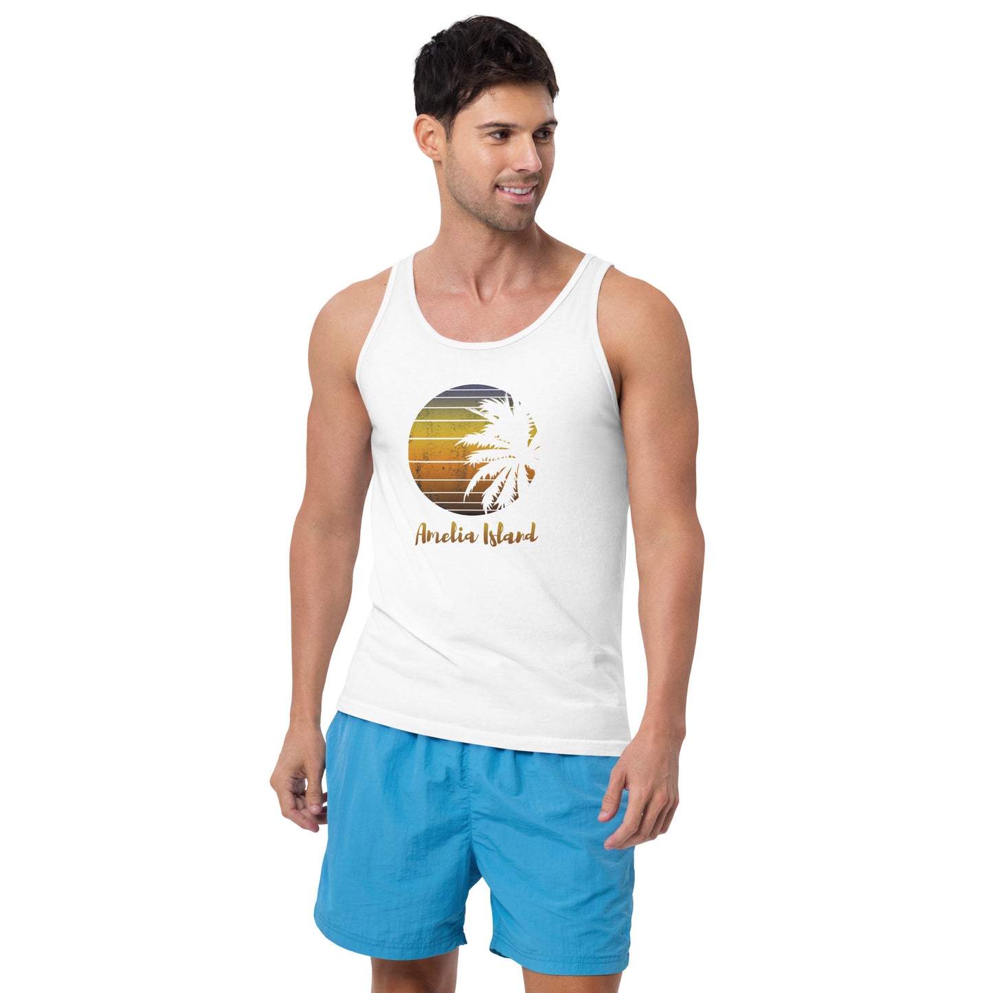 Retro Amelia Island Florida Beach Palm Tree Vacation Souvenir Unisex Tank Top