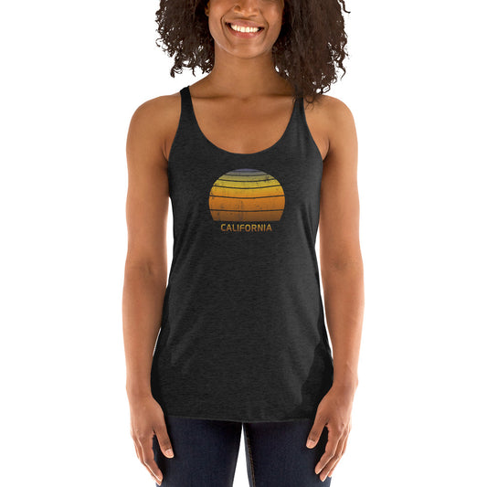 Retro California Beach Vacation Souvenir Sunset  Women's Racerback Tank Top