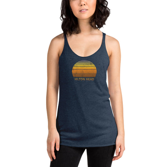 Retro Hilton Head Island South Carolina Women's Racerback Tank Top Vacation Souvenir Sunset Vintage
