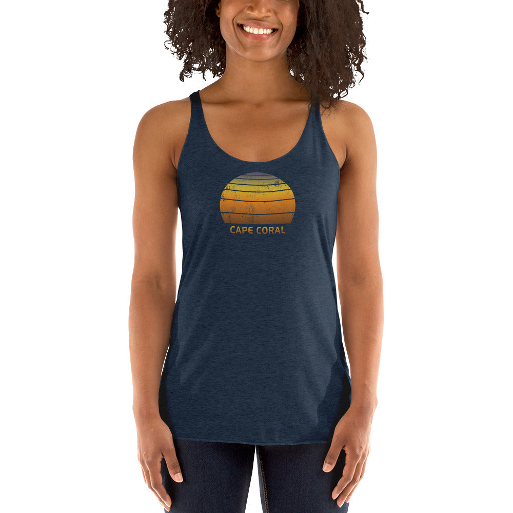 Retro Cape Coral Florida Vacation Souvenir Sunset Vintage Women's Racerback Tank Top