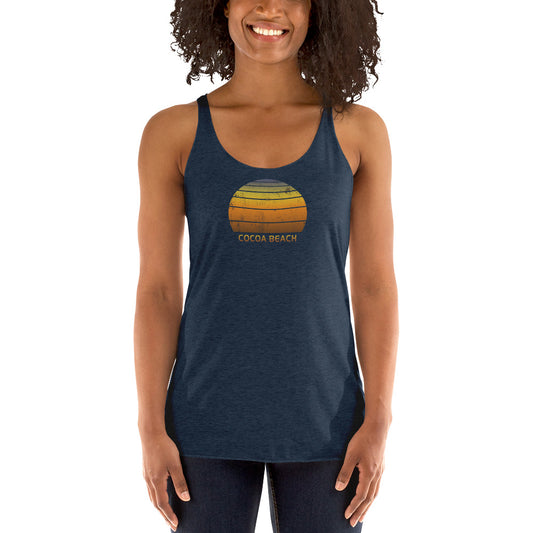 Retro Cocoa Beach Florida Vacation Souvenir Sunset Vintage Women's Racerback Tank Top