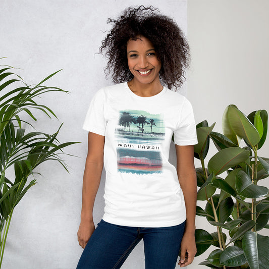 Maui Hawaii Vacation Souvenir Unisex T-Shirt Palm Tree Abstract Beach