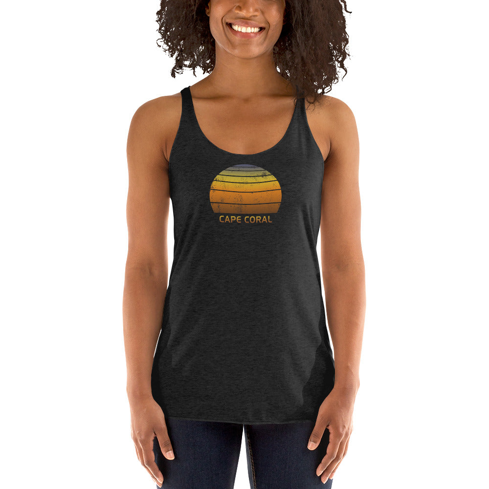 Retro Cape Coral Florida Vacation Souvenir Sunset Vintage Women's Racerback Tank Top