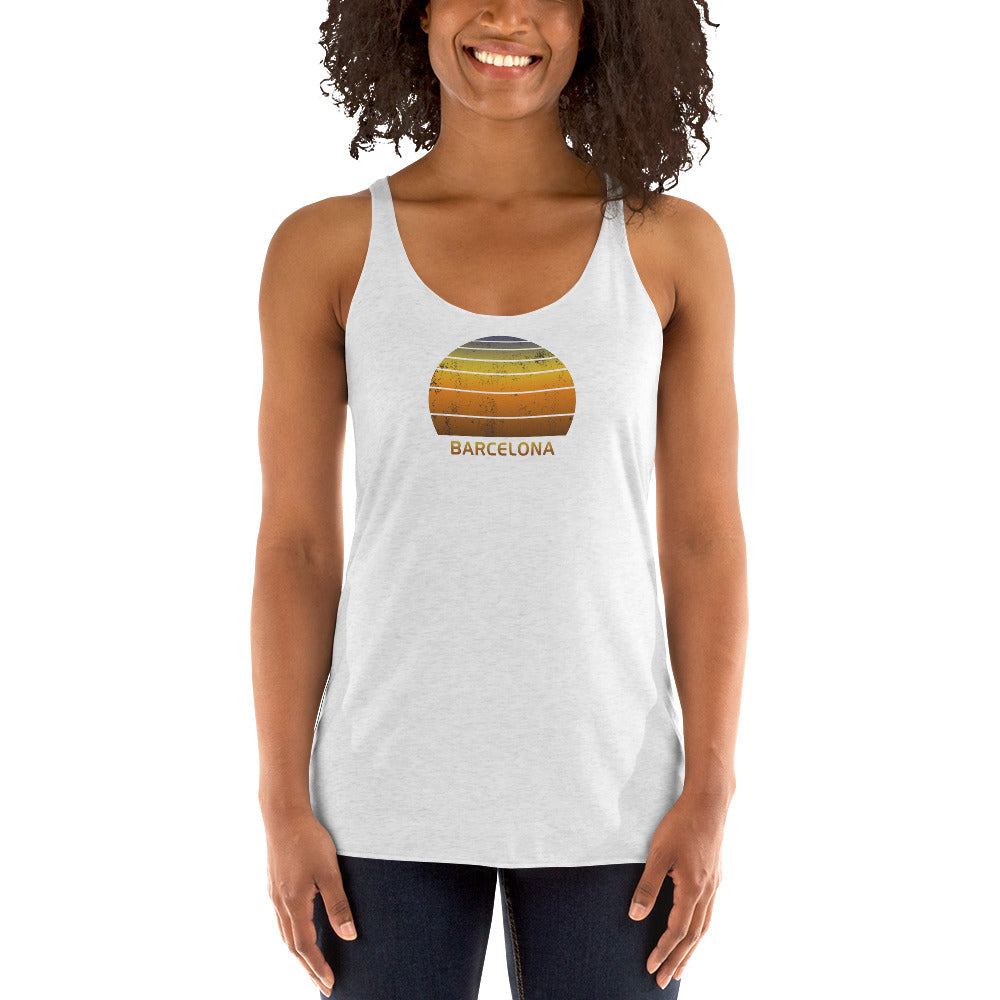 Retro Barcelona Spain Spanish Vacation Souvenir Sunset Vintage Women's Racerback Tank Top