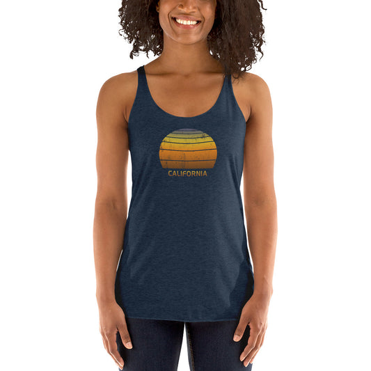 Retro California Beach Vacation Souvenir Sunset  Women's Racerback Tank Top