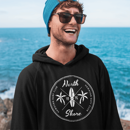 -Retro North Shore Oahu Hawaii Surfing Fan Beach  Unisex Hoodie Top Sweatshirt