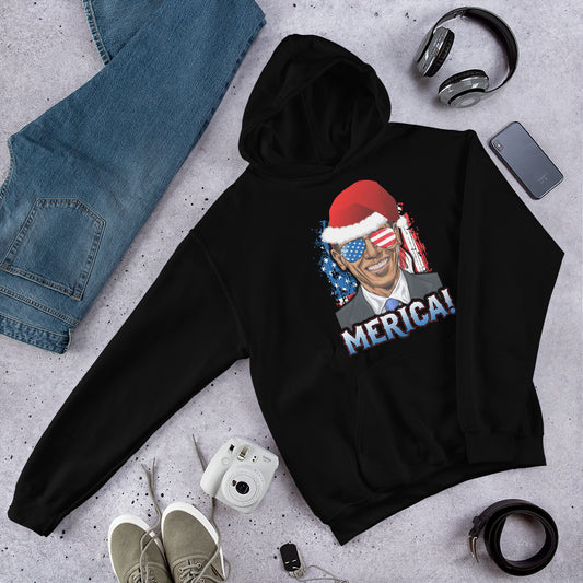 Funny Barack Obama Merica Christmas Political Democrats USA Flag Unisex Hoodie Top Sweatshirt
