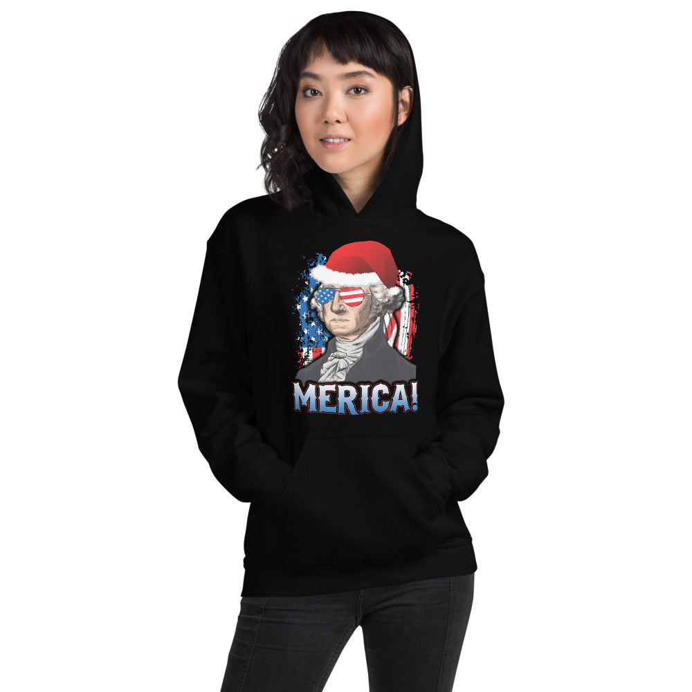 Funny President George Washington Merica Christmas Political USA Flag Unisex Hoodie Top Sweatshirt