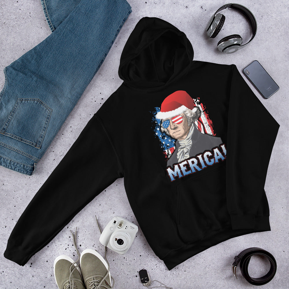 Funny President George Washington Merica Christmas Political USA Flag Unisex Hoodie Top Sweatshirt