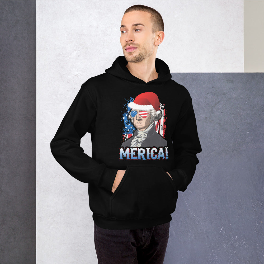 Funny President George Washington Merica Christmas Political USA Flag Unisex Hoodie Top Sweatshirt