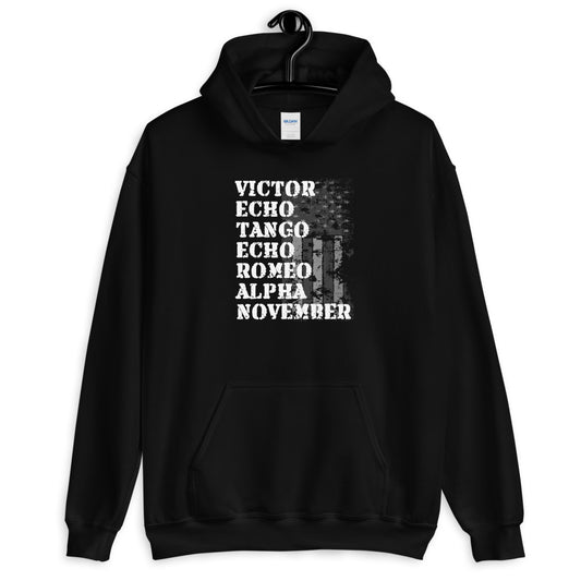 Cool Retired Veteran Military Service Army Navy Phonetic Alphabet Unisex Hoodie Top Sweatshirt
