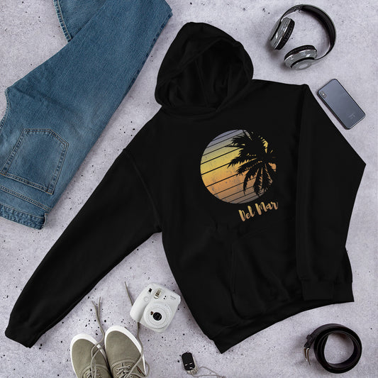 Retro Del Mar California Beach Vacation Souvenir Palm Tree Unisex Hoodie Top Sweatshirt