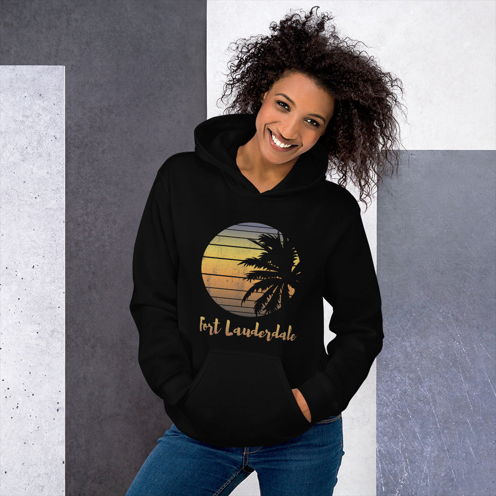 Retro Fort Lauderdale Florida Beach Palm Tree Vacation Souvenir Unisex Hoodie Top Sweatshirt