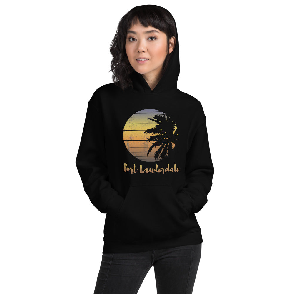 Retro Fort Lauderdale Florida Beach Palm Tree Vacation Souvenir Unisex Hoodie Top Sweatshirt