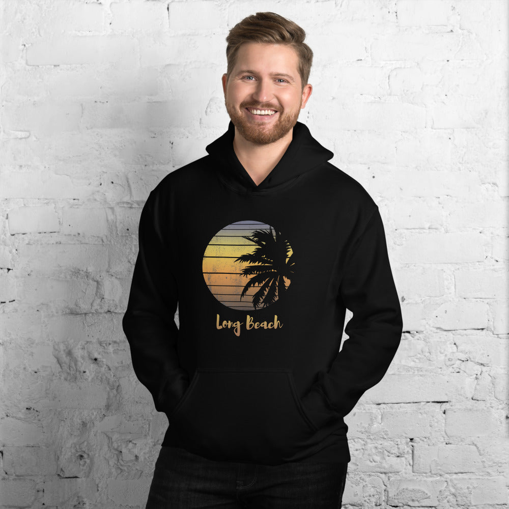 Retro Long Beach California Vacation Souvenir Palm Tree Unisex Hoodie Top Sweatshirt