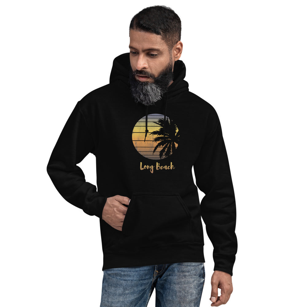 Retro Long Beach California Vacation Souvenir Palm Tree Unisex Hoodie Top Sweatshirt