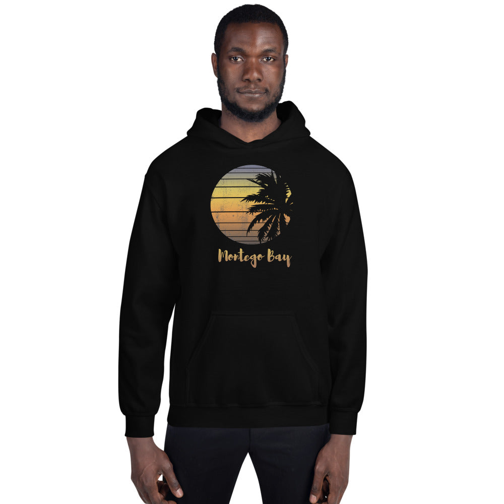 Retro Montego Bay Jamaica  Beach Palm Tree Vacation Souvenir Unisex Hoodie Top Sweatshirt