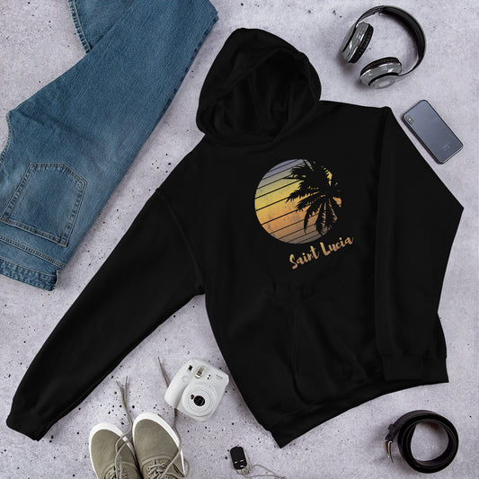 Retro Saint Lucia Beach Palm Tree Vacation Souvenir Unisex Hoodie Top Sweatshirt