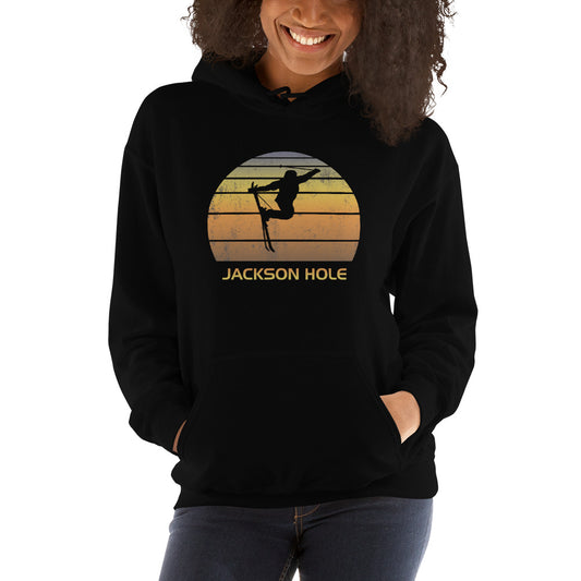 Cool Retro Jackson Hole Wyoming Skiing Ski Fan Unisex Hoodie Top Sweatshirt
