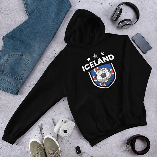 Retro Iceland Soccer Team Football Fan Country Icelandic Flag Unisex Hoodie Top Sweatshirt