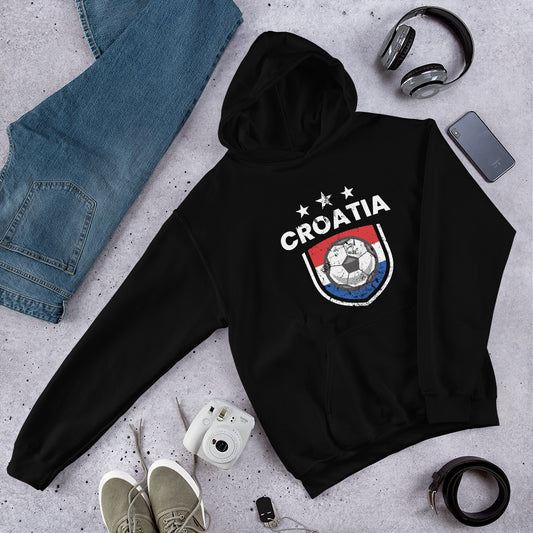 Retro Croatia Soccer Team Football Fan Country Croatian Flag Unisex Hoodie Top Sweatshirt