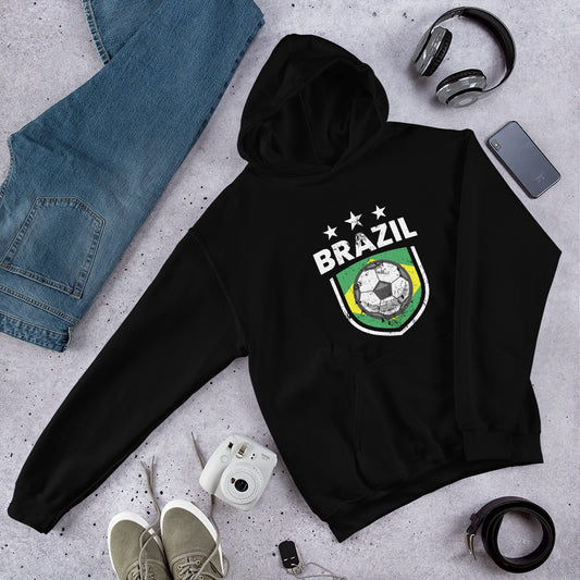 Retro Brazil Soccer Team Football Fan Country Brasil Brazilian Unisex Hoodie Top Sweatshirt